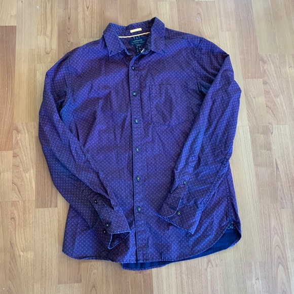 Denim&Flower Patterned Button Up Dress Shirt - Picture 1 of 3